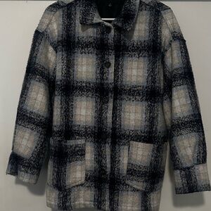 Plaid Women's Jacket - Black and Cream